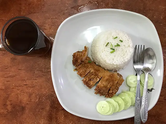 Breakfast of golden pork rice at Hon Hin Cafe