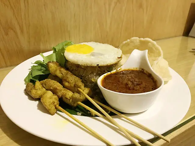 Fried rice in Kampung style with chicken satay