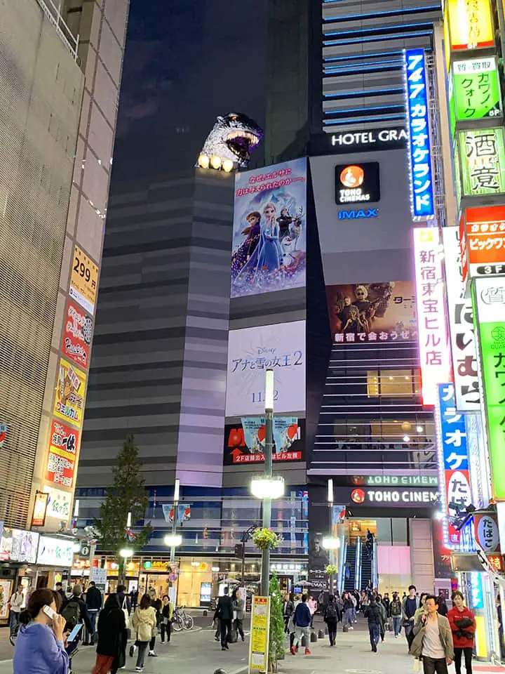Godzilla at Shinjuku itinerary of Japan
